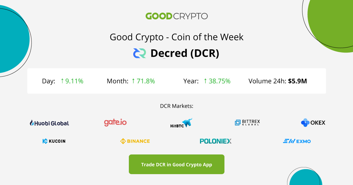 ð² Good Crypto - Coin of the Week Decred (DCR)