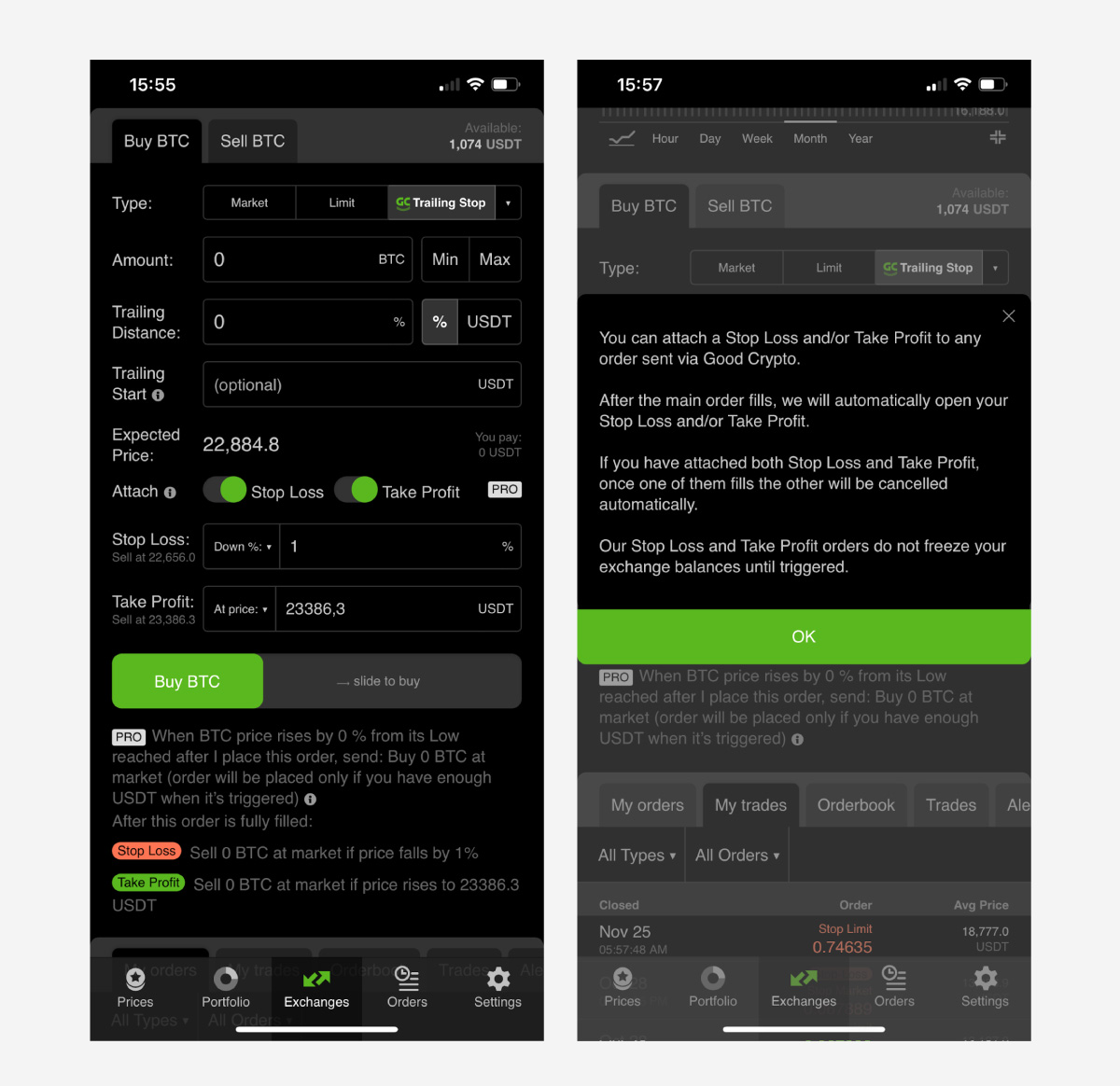 Ð§ÑÐ¾Ð±Ñ Ð¸ÑÐ¿Ð¾Ð»ÑÐ·Ð¾Ð²Ð°ÑÑ Ð°Ð²ÑÐ¾Ð¼Ð°ÑÐ¸Ð·Ð°ÑÐ¸Ñ ÑÐ¾ÑÐ³Ð¾Ð²Ð»Ð¸ Ð² Good Crypto, Ð²Ð°Ð¼ Ð¿Ð¾Ð½Ð°Ð´Ð¾Ð±Ð¸ÑÑÑ PRO-Ð°ÐºÐºÐ°ÑÐ½Ñ. ÐÑÐ¸Ð»Ð¾Ð¶ÐµÐ½Ð¸Ðµ Ð°Ð²ÑÐ¾Ð¼Ð°ÑÐ¸ÑÐµÑÐºÐ¸ ÑÐ¾Ð·Ð´Ð°ÑÑ Ð¾ÑÐ´ÐµÑ, ÐºÐ°Ðº ÑÐ¾Ð»ÑÐºÐ¾ Ð¿ÐµÑÐ²ÑÐ¹ Ð¸ÑÐ¿Ð¾Ð»Ð½Ð¸ÑÑÑ. Ð¢ÐµÐ¹Ðº-Ð¿ÑÐ¾ÑÐ¸Ñ Ð¸ ÑÑÐ¾Ð¿-Ð»Ð¾ÑÑ Ð¿Ð¾Ð¼Ð¾Ð³ÑÑ ÑÐ¾ÐºÑÐ°ÑÐ¸ÑÑ ÑÐ¸ÑÐºÐ¸ Ð¸ Ð¾Ð¿ÑÐ¸Ð¼Ð¸Ð·Ð¸ÑÐ¾Ð²Ð°ÑÑ Ð¿ÑÐ¸Ð±ÑÐ»Ñ.