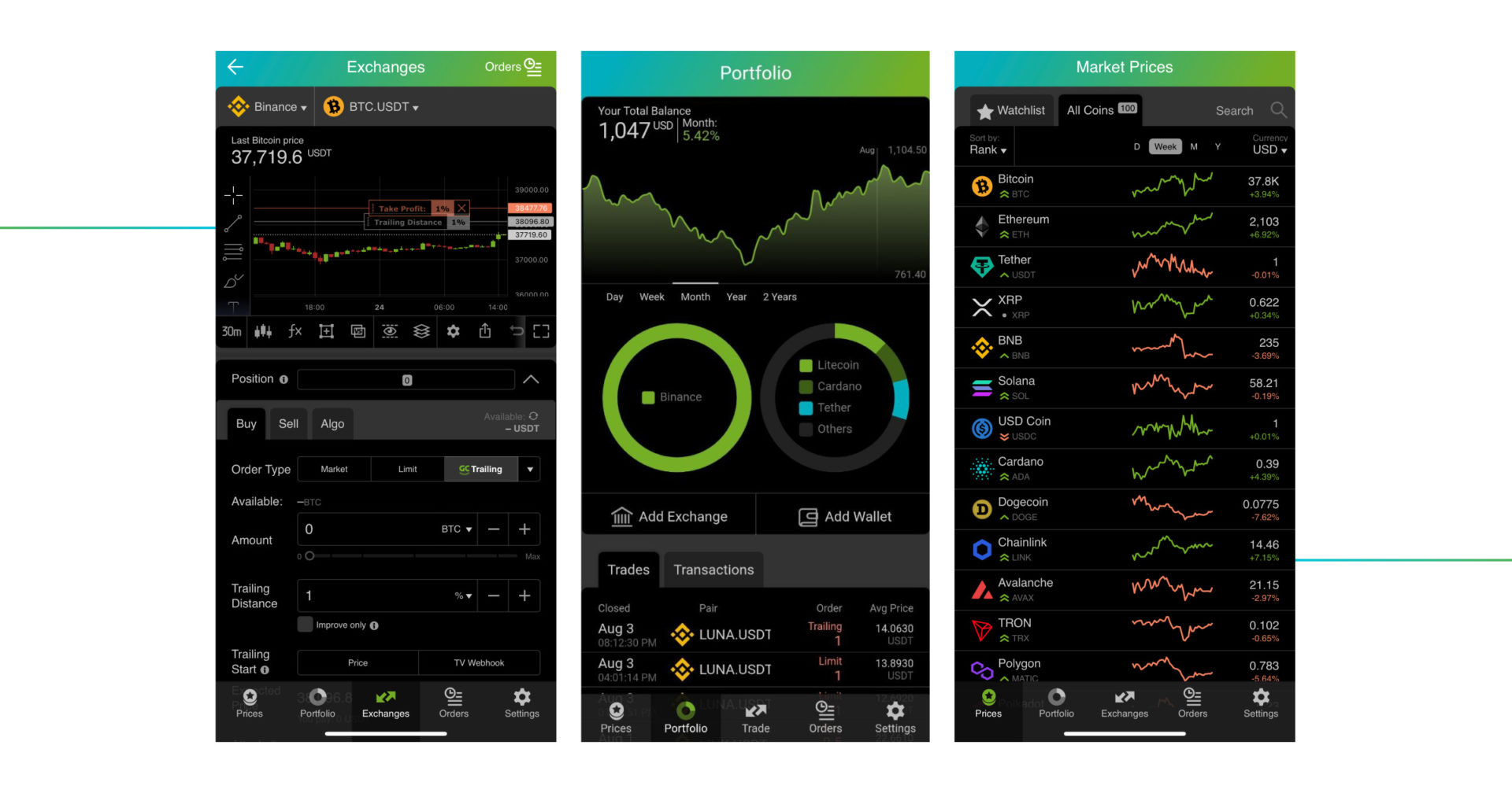 overview of all the accounts and wallets in GoodCrypto app