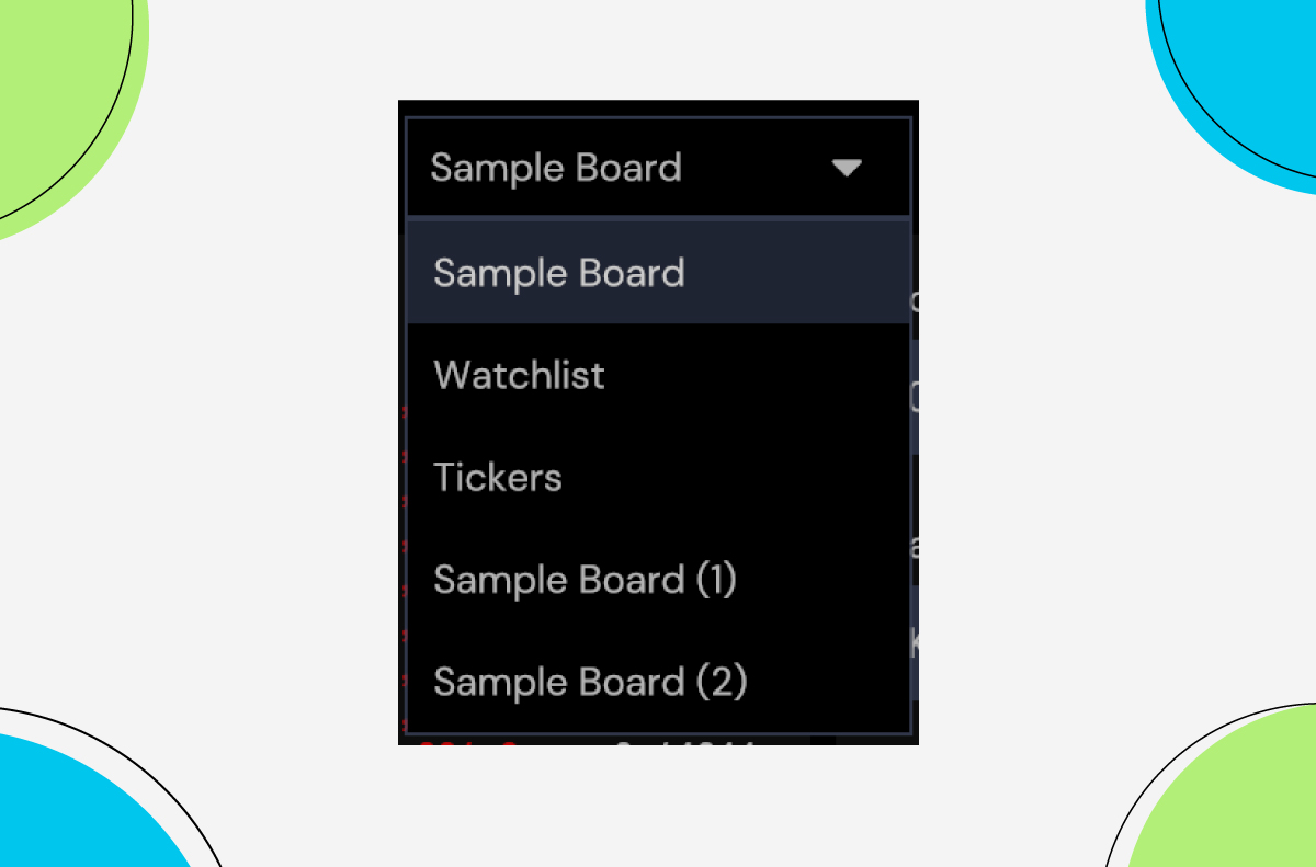  Modules can be candle charts, order books, summaries, tick charts, tickers, time scales, a custom text box, and watch lists.