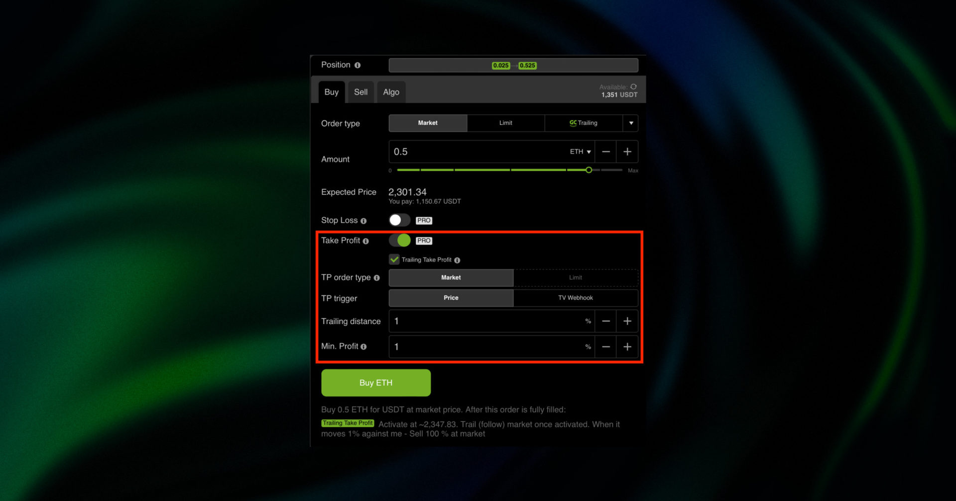 Trailing Take Profit settings
