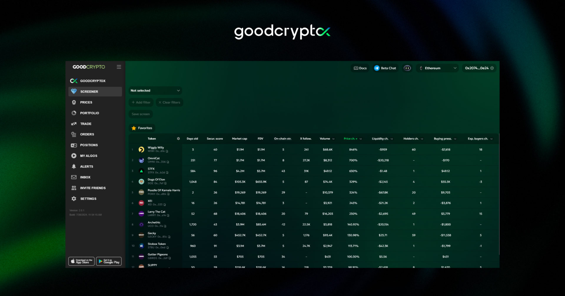 goodcryptoX interface